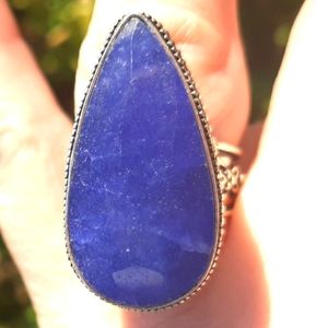 New Huge Blue Sapphire 925 Silver Statement Ring.